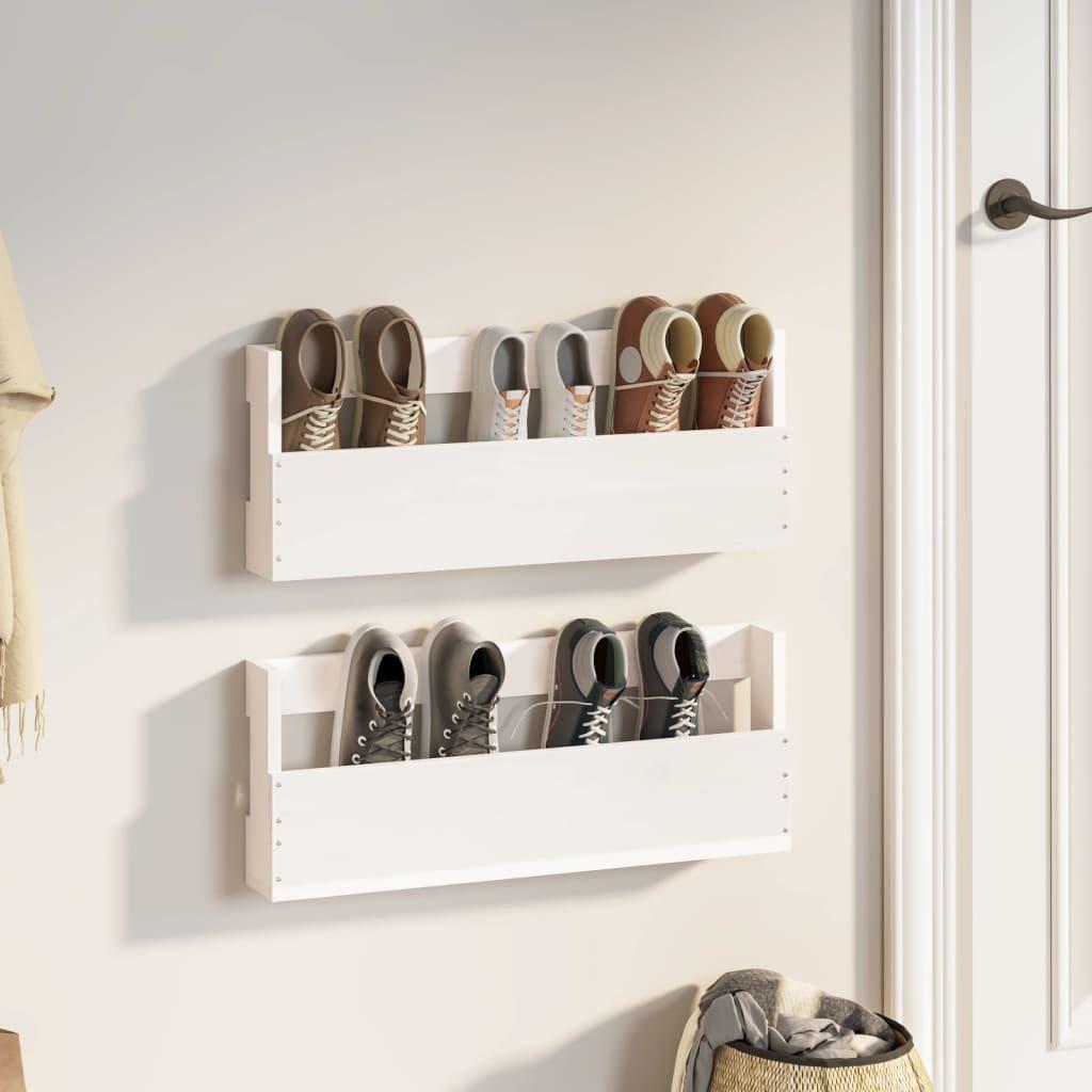 Wall-mounted Shoe Racks 2 pcs White 59x9x23 cm Solid Wood Pine