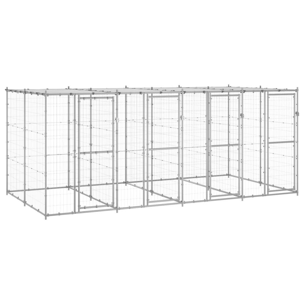 Outdoor Dog Kennel Galvanised Steel with Roof 9.68 mA2