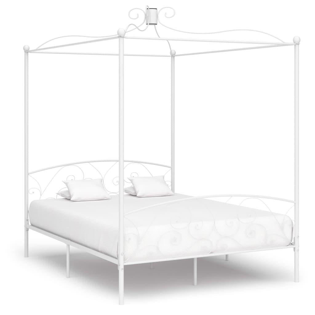 Canopy Bed Frame White Metal 160x200 cm