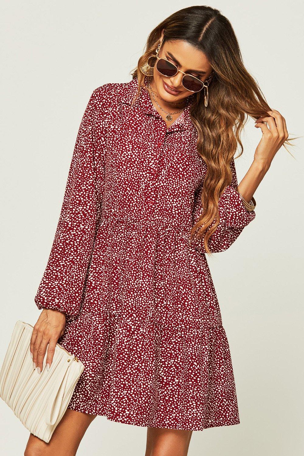 Relaxed Button Front Long Sleeved Shirt Mini Dress