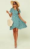 FS Collection Spring Summer Floral Print Mini Wrap Dress In Green thumbnail 2