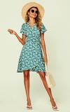 FS Collection Spring Summer Floral Print Mini Wrap Dress In Green thumbnail 3