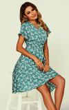 FS Collection Spring Summer Floral Print Mini Wrap Dress In Green thumbnail 4