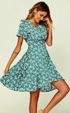FS Collection Spring Summer Floral Print Mini Wrap Dress In Green thumbnail 5
