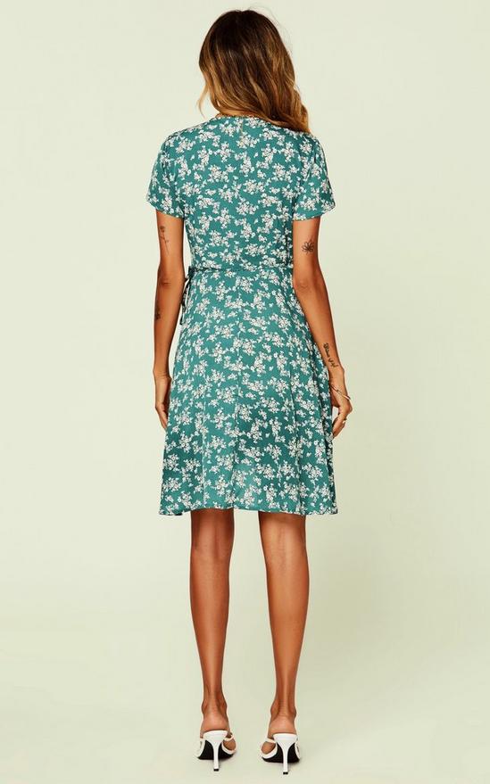 FS Collection Spring Summer Floral Print Mini Wrap Dress In Green 6