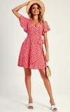FS Collection Summer Floral Print Mini Wrap Dress In Red thumbnail 1