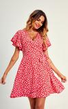 FS Collection Summer Floral Print Mini Wrap Dress In Red thumbnail 3