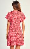 FS Collection Summer Floral Print Mini Wrap Dress In Red thumbnail 4