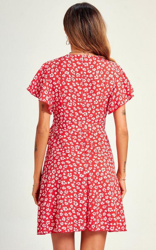 FS Collection Summer Floral Print Mini Wrap Dress In Red 4