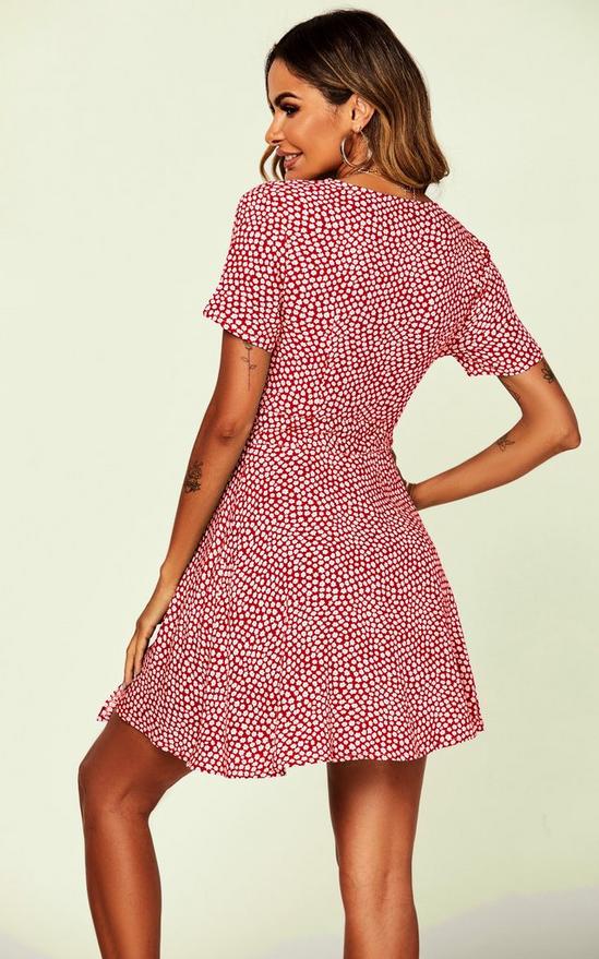 FS Collection Summer Little Floral Print Mini Wrap Dress In Red 4