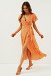 FS Collection Floral Print Wrap Midi Dress In Orange thumbnail 1
