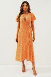 FS Collection Floral Print Wrap Midi Dress In Orange thumbnail 4
