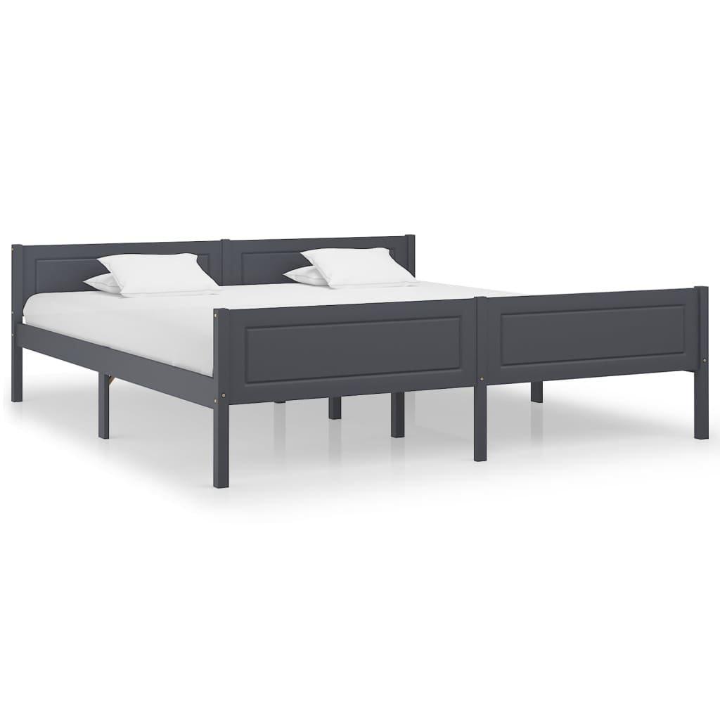Bed Frame Solid Pinewood Grey 180x200 cm Super King
