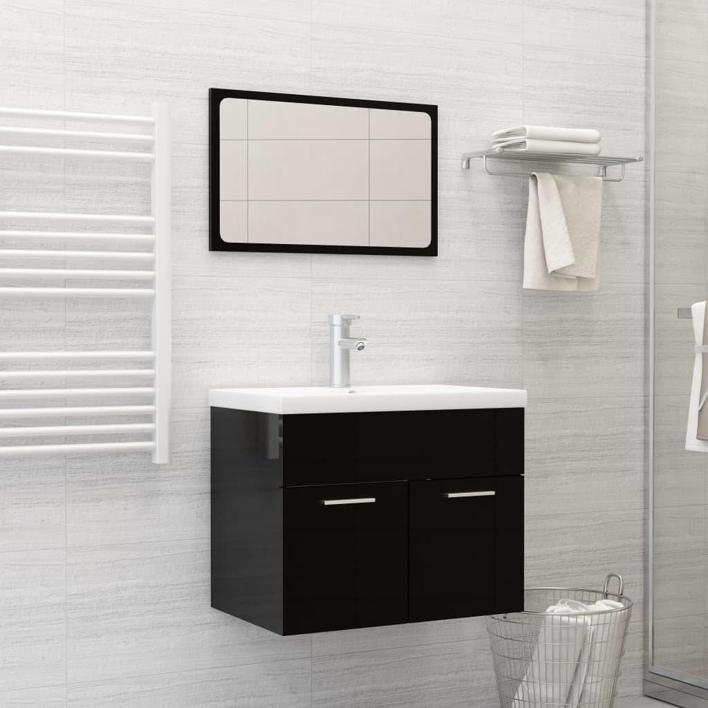 2 Piece Bathroom Furniture Set High Gloss Black Engineered Wood