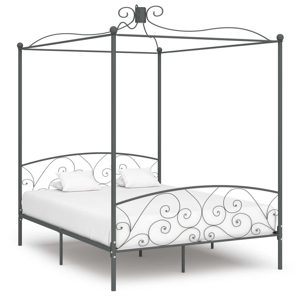 Canopy Bed Frame Grey Metal 180x200 cm Super King