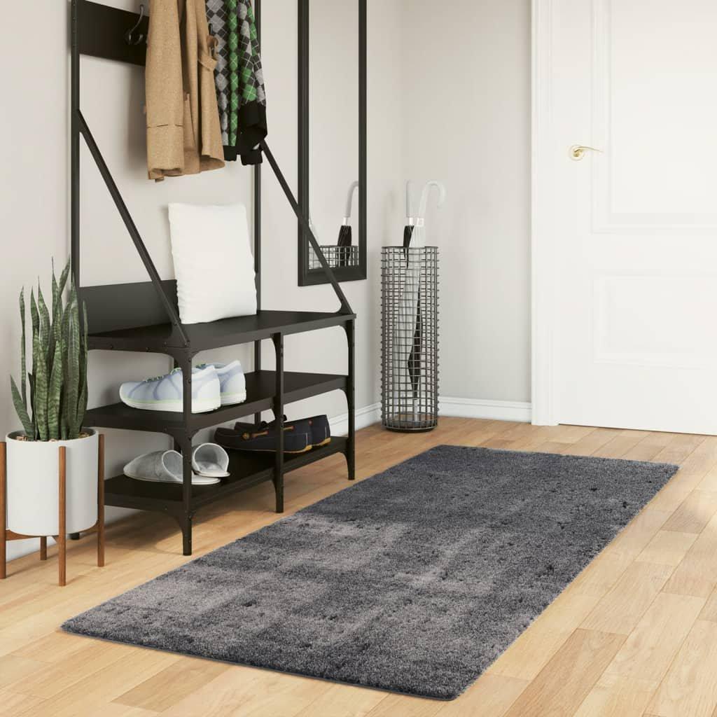 Rug Short Pile Soft and Washable Anthracite 80x200 cm