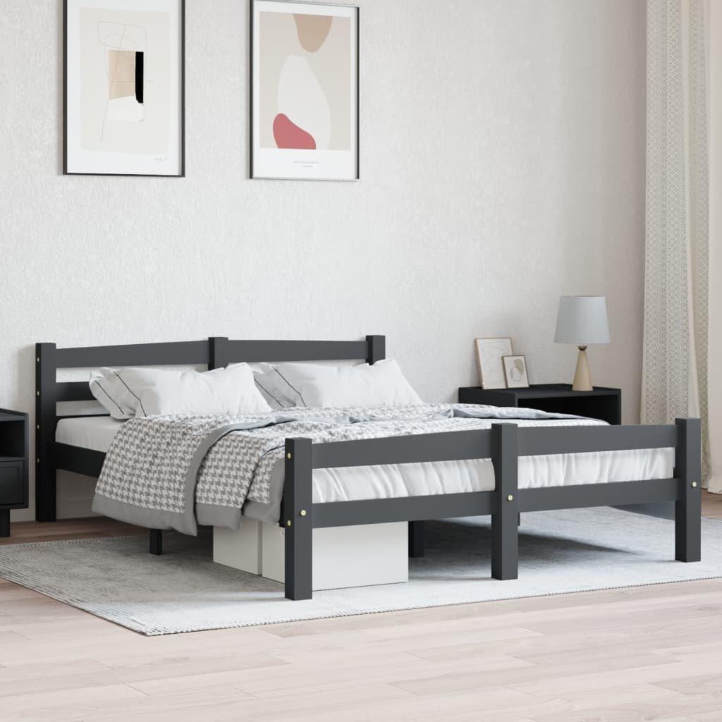 Bed Frame Dark Grey Solid Pinewood 140x200 cm