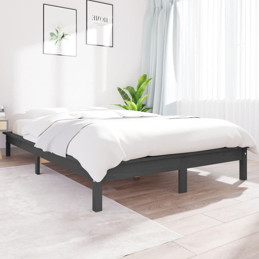 Bed Frame Grey 120x190 cm Small Double Solid Wood Pine