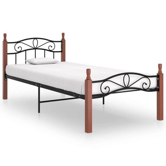 Berkfield Home Bed Frame Black Metal and Solid Oak Wood 100x200 cm 1