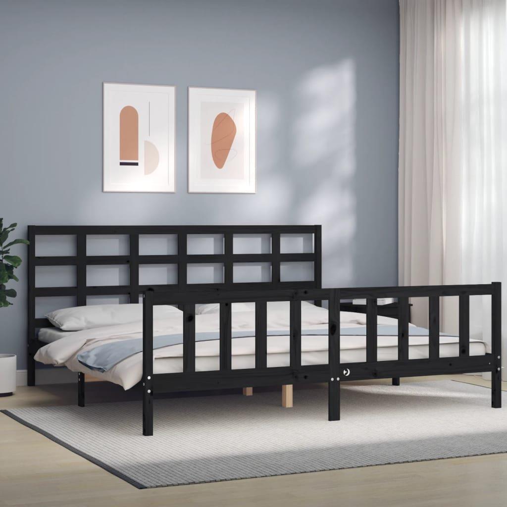 Bed Frame with Headboard Black 180x200 cm Super King Solid Wood