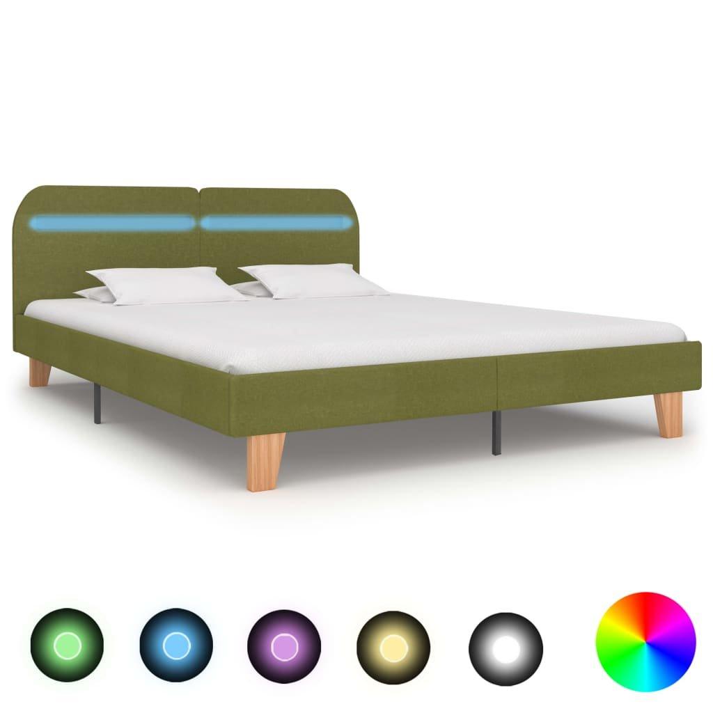 Bed Frame with LED Green Fabric 150x200 cm King Size