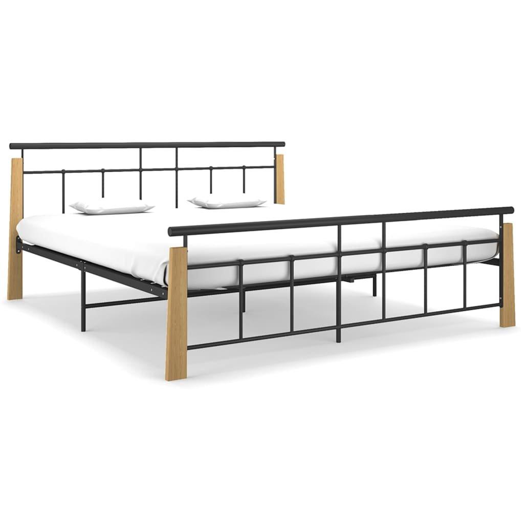 Bed Frame Metal and Solid Oak Wood 180x200 cm Super King