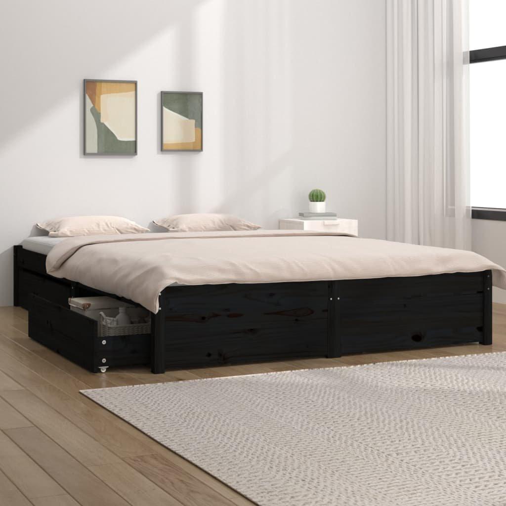 Bed Frame with Drawers Black 135x190 cm Double