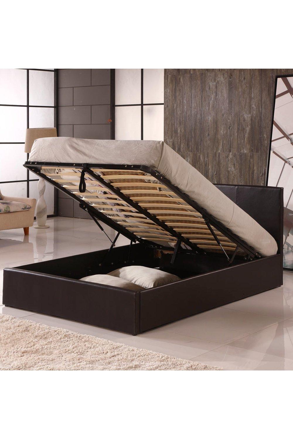 Ottoman Double Storage Bed Faux Leather with Gas Lift Up Base
