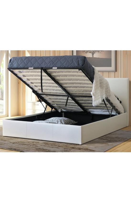 Modernique Leather Ottoman Storage Bed with Wooden Slatted Gas Liftup Base. 2