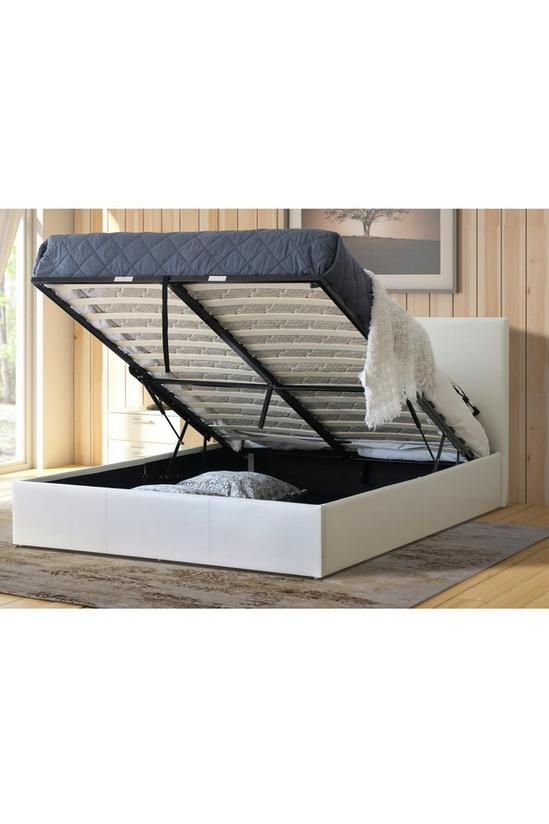 Modernique Leather Ottoman Storage Bed with Wooden Slatted Gas Liftup Base. 1