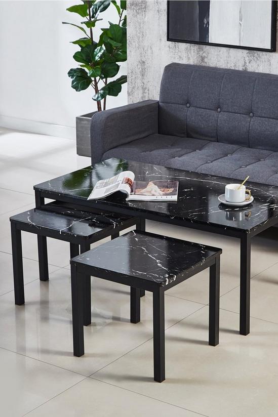 Modernique Gloss Finish MDF Marble Effect Top Coffee Table With x2 Side Tables Set 1
