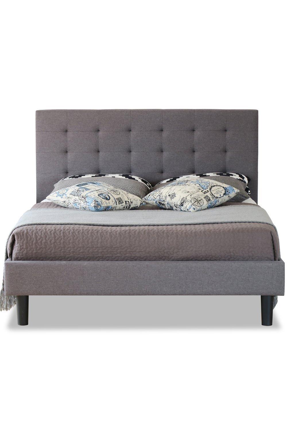 Fabric Bed with High Headboard, Slatted Wooden Sprung Bed Base