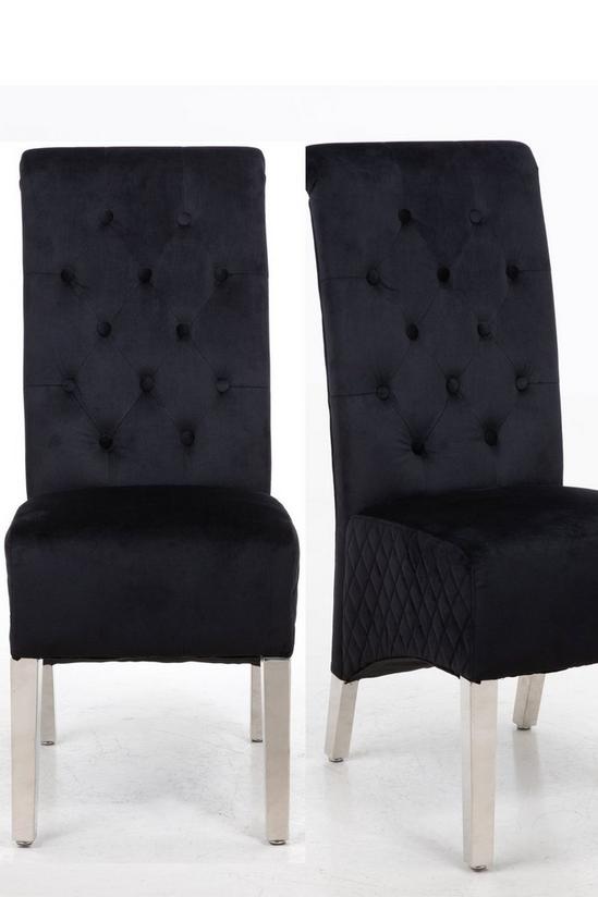 Modernique A Pair (x2) Velvet Tufted High Back Dining Chairs with Chrome Legs 1