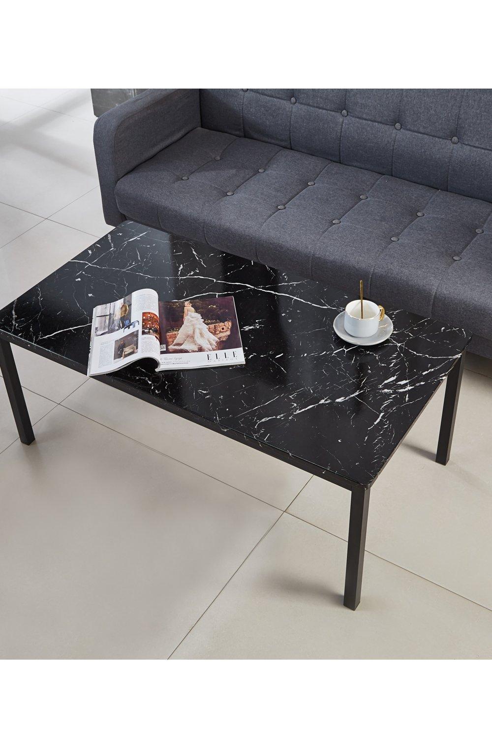 Gloss Finish MDF Marble Effect Top Coffee Table With Solid Metal Frame