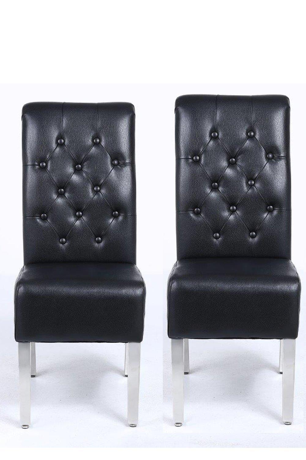 A Pair (x2) Leather Aire High Back Dining Chairs with Chrome Legs