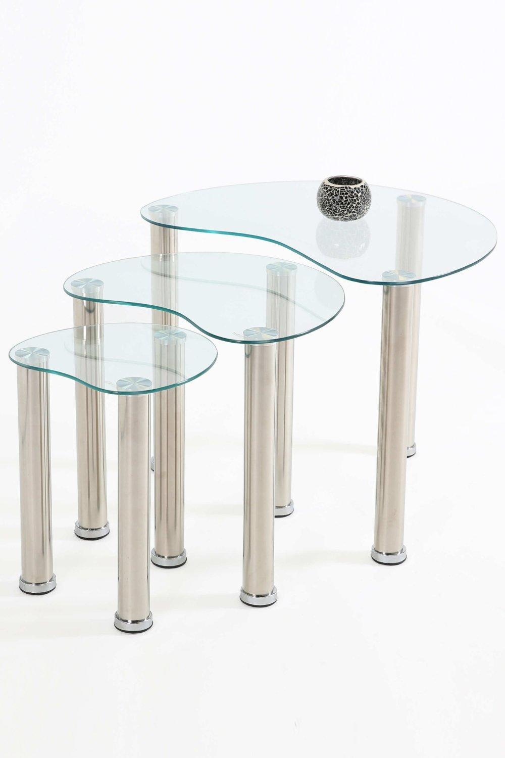 Tempered Glass Nest of 3 Tables Set with Chrome Frame