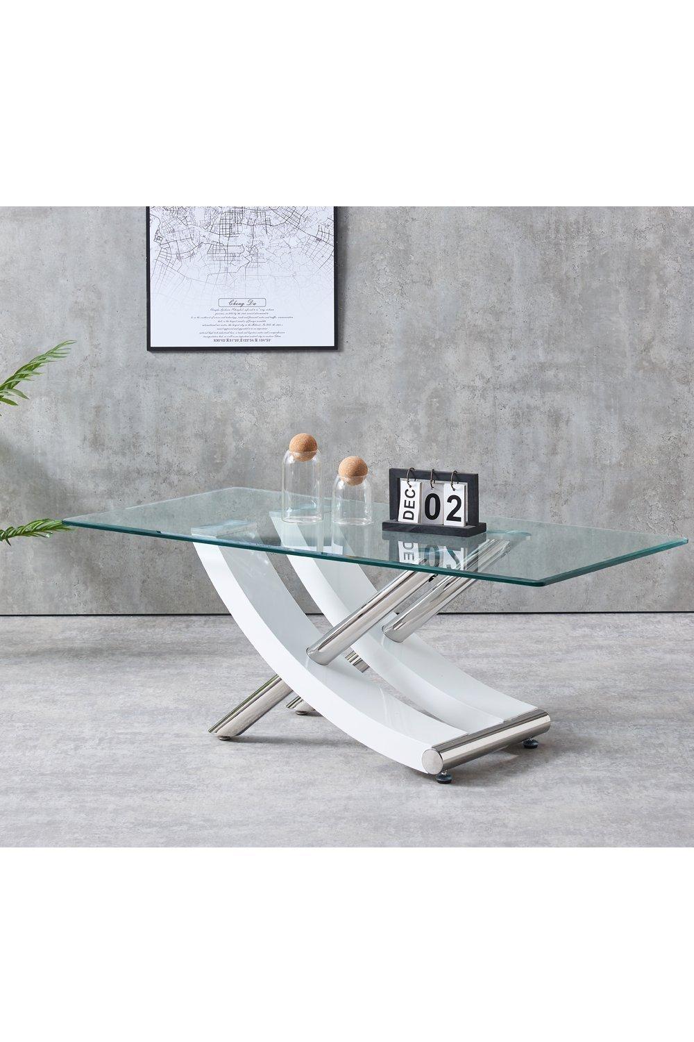 Nuovo Coffee Table, Tempered Clear Glass Top With Cross Leg