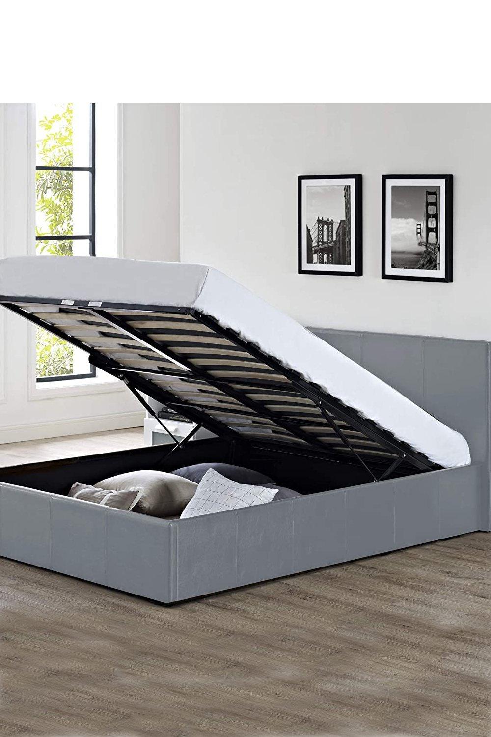 Faux Leather Ottoman Storage Bed, End Gas Lift Up Beds