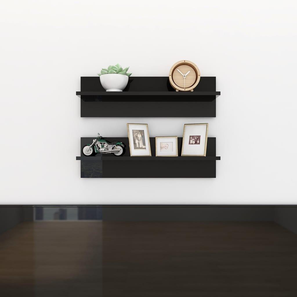 Wall Shelf 2 pcs High Gloss Black 60x11.5x18cm Engineered Wood