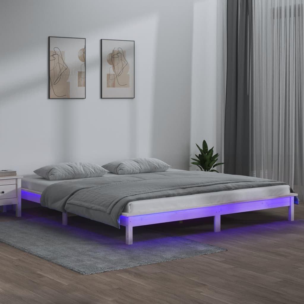 LED Bed Frame White 180x200 cm Super King Size Solid Wood