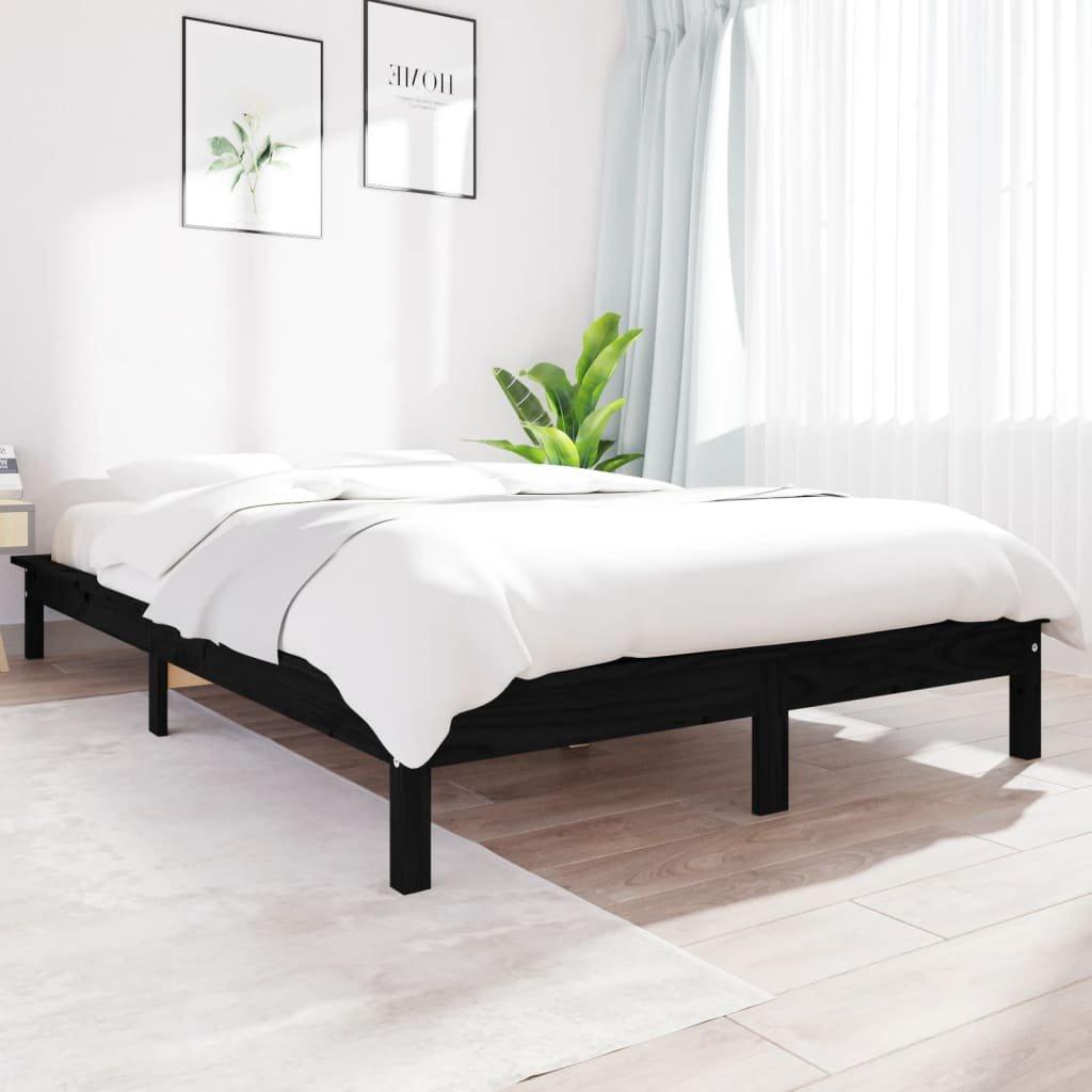 Bed Frame Black 180x200 cm Super King Size Solid Wood Pine
