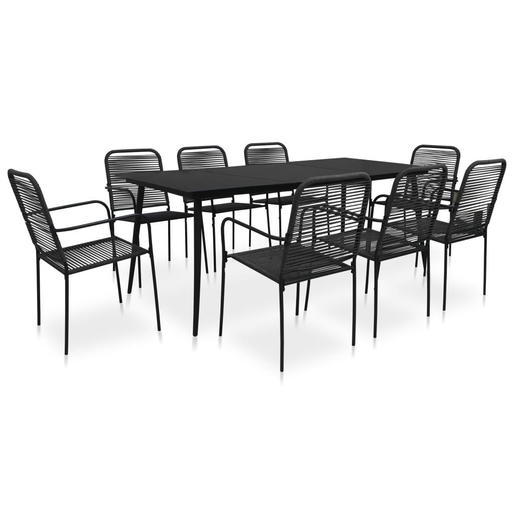 9 Piece Garden Dining Set Cotton Rope and Steel Black