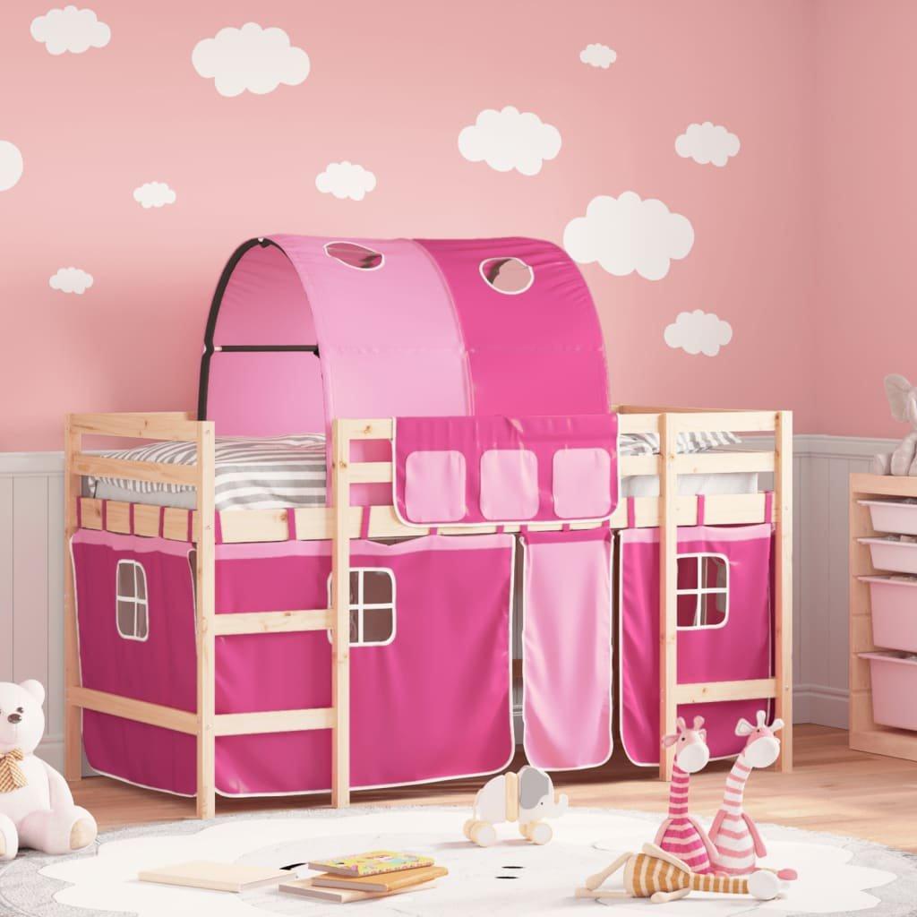 Kids' Loft Bed with Tunnel Pink 90x200cm Solid Wood Pine