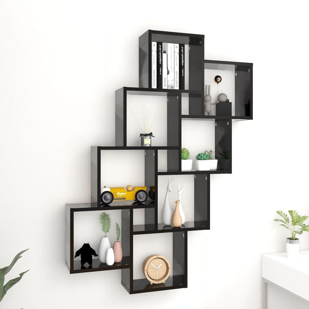 Wall Cube Shelf Black 90x15x119 cm Engineered Wood