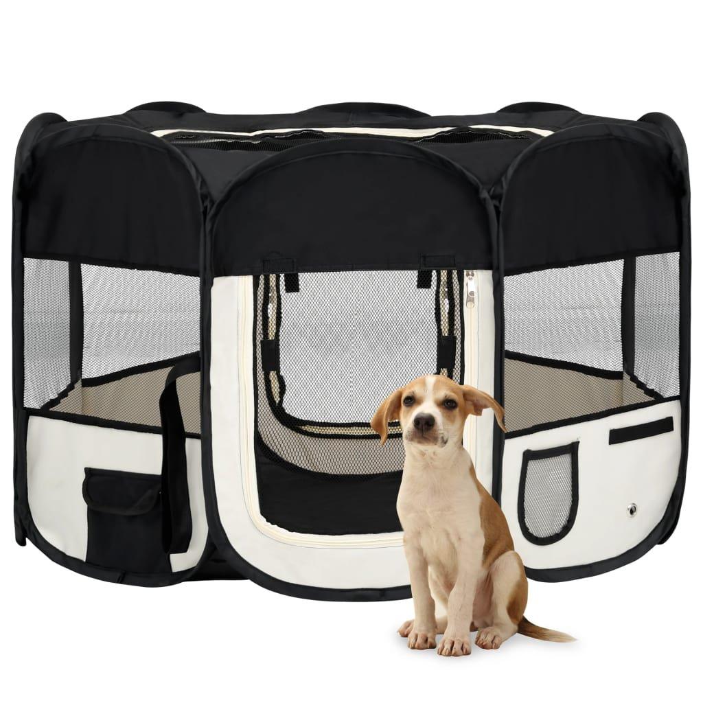 Foldable Dog Playpen with Carrying Bag Black 110x110x58 cm
