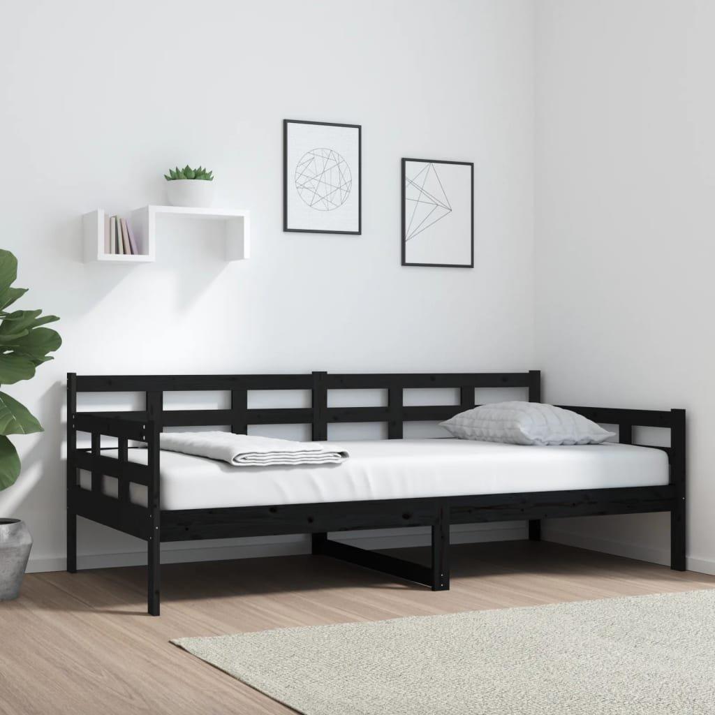 Day Bed Black Solid Wood Pine 90x190 cm