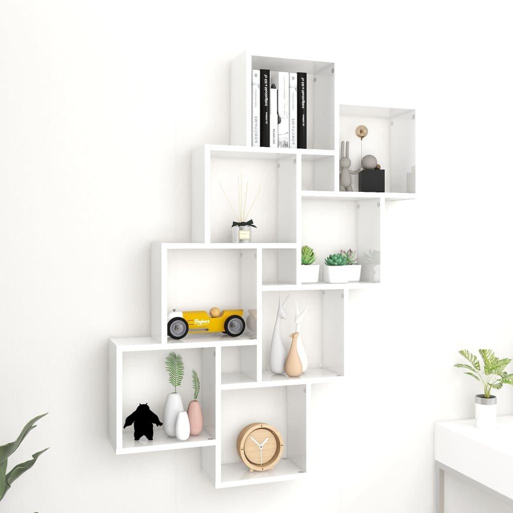 Wall Cube Shelf High Gloss White 90x15x119 cm Engineered Wood