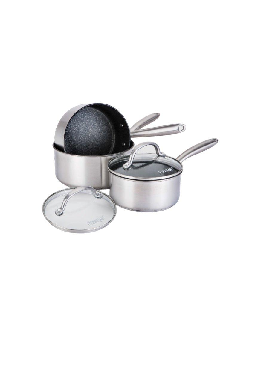 Scratch Guard Stainless Steel Non Stick 3 Piece Saucepan Set With Lids, Induction Suitable