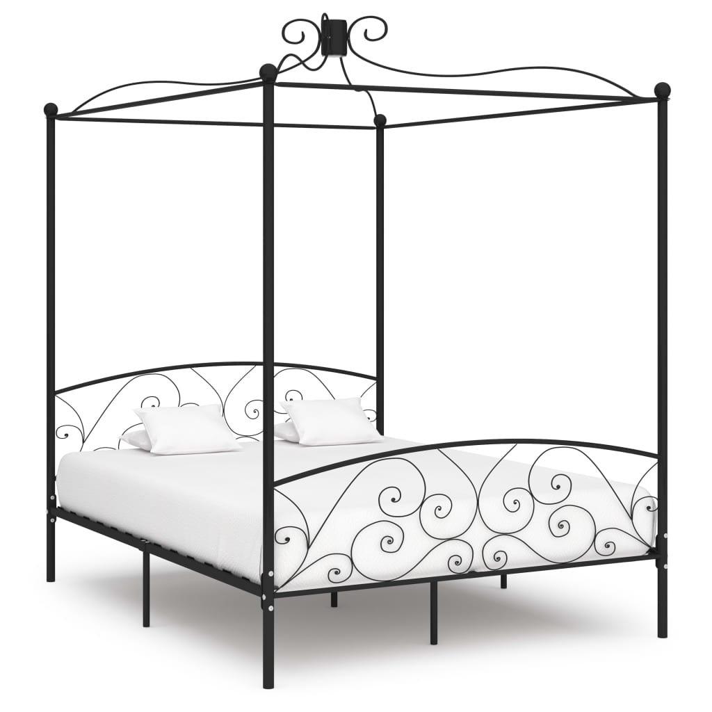 Canopy Bed Frame Black Metal 180x200 cm Super King