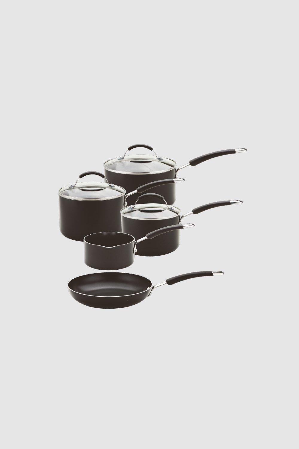5 Piece Induction Cookware Set non Stick, Oven and Dishwasher Safe, Aluminium, Black